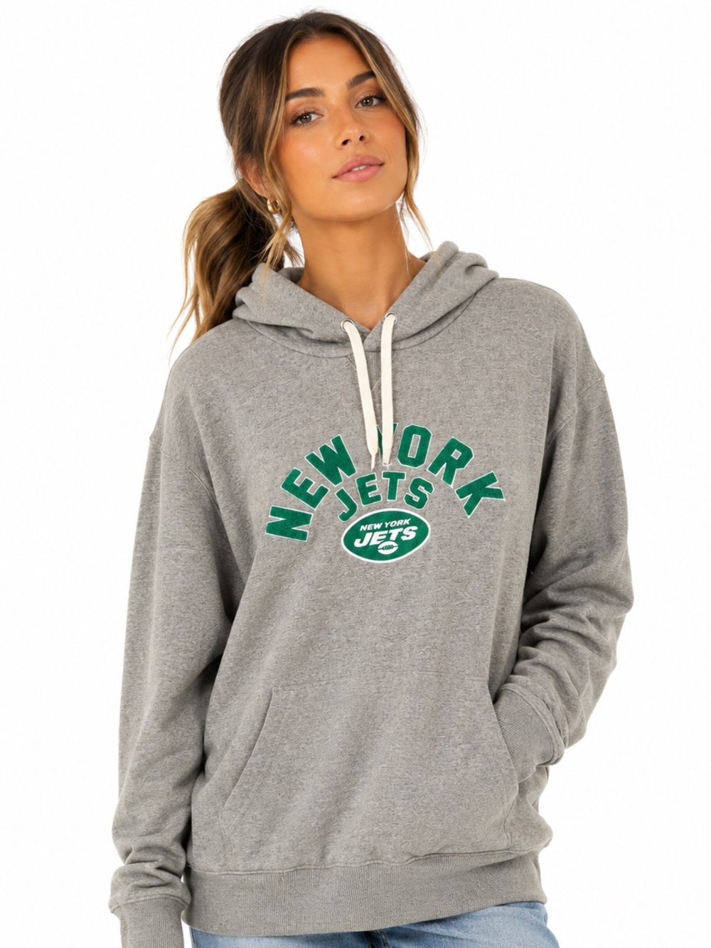 New York Jets Gray Pullover Hoodie Sweatshirt Embroidered Logo Plus Size 2XL